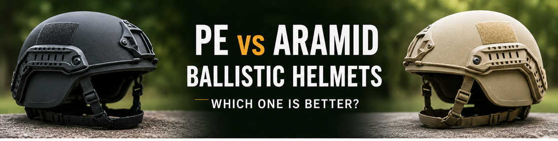 PE vs Aramid Ballistic Helmet comparison banner – Kevra Defense