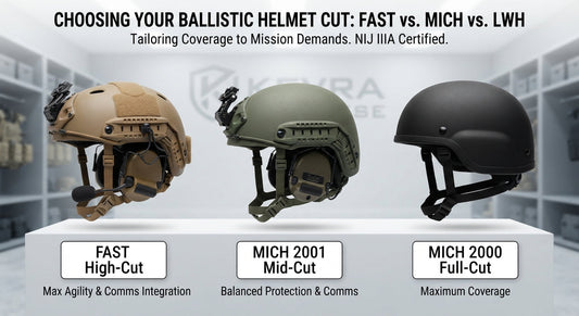 Comparison of FAST high-cut, MICH mid-cut, and LWH full-cut ballistic helmet shell profiles