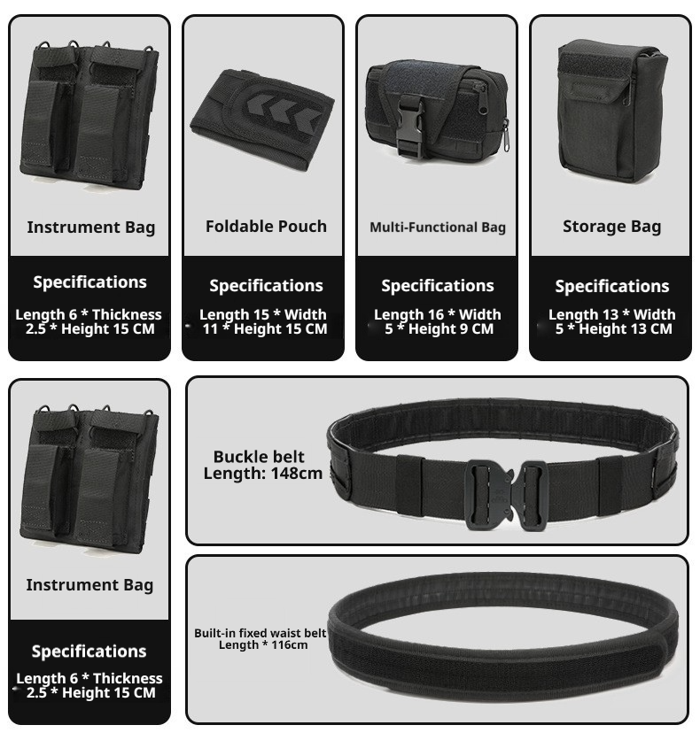 Tactical Duty Belt | MOLLE System | Quick-Release Buckle | 5 Modular Pouches