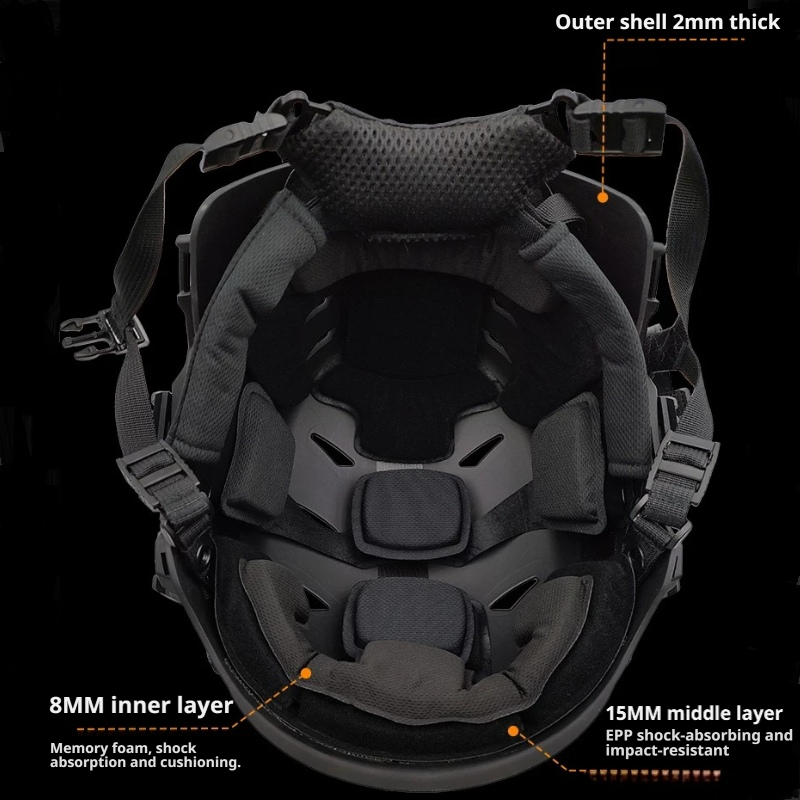 Interior of Wendy 3.0 tactical helmet showing layered padding and four-point chin strap