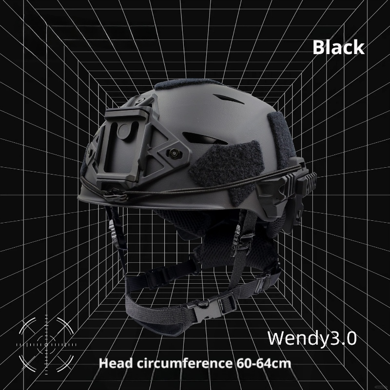 Black Wendy 3.0 extra-large ABS tactical helmet with front shroud and chin strap, 60–64cm fit